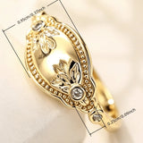Vintage Carved Leaf Ring Pattern Inlaid Gold with White Zircon Women's  Jewelry Gift