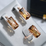 Natural Brown Zircon Ring for Women Big Square 585 Rose Gold Daily Jewelry