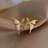 White Enamel Butterfly Stud Earrings for Women Oil Wings Golden Jewelry