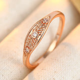 Inlaid Zircon Flower Women's Ring Classic Gold Hand Carving Jewelry Anniversary Gift