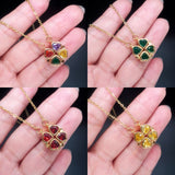 4 Heart Flower Pendant Necklace Gold Love Women Jewelry