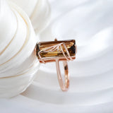 Natural Brown Zircon Ring for Women Big Square 585 Rose Gold Daily Jewelry