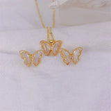 Classic Cute Butterfly Necklace Earrings Set Light Luxury Transparent Jewelry