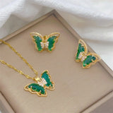Classic Cute Butterfly Necklace Earrings Set Light Luxury Transparent Jewelry