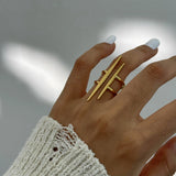 Vintage Parallel Double Ring Line Hollowed 18K Gold Women Charm Jewelry