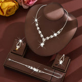 Bridal Rhinestones Jewelry Sets for Women Necklace Ring Earrings Wedding Party