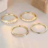 Simple Stackable White Zircon Ring Set Jewelry 14K Gold Romantic Bridal Engagement