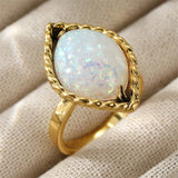 Vintage Inlaid Opal Ring Women's Trendy Gold Party Jewelry Anniversary Gift