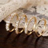 Simple Stackable White Zircon Ring Set Jewelry 14K Gold Romantic Bridal Engagement