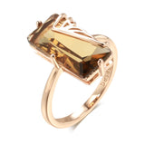 Natural Brown Zircon Ring for Women Big Square 585 Rose Gold Daily Jewelry