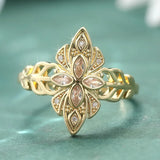 Inlaid White Sapphire Women's Ring Dazzling Gold Hand Carving  Jewelry Anniversary Gift