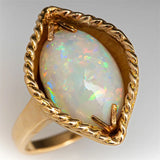 Vintage Inlaid Opal Ring Women's Trendy Gold Party Jewelry Anniversary Gift