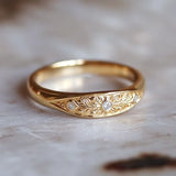 Inlaid Zircon Flower Women's Ring Classic Gold Hand Carving Jewelry Anniversary Gift
