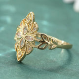 Inlaid White Sapphire Women's Ring Dazzling Gold Hand Carving  Jewelry Anniversary Gift