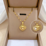 Hollow Shell Pearl Pendant Necklace Personality Retro Versatile Jewelry