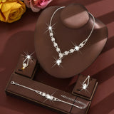 Bridal Rhinestones Jewelry Sets for Women Necklace Ring Earrings Wedding Party