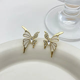 White Enamel Butterfly Stud Earrings for Women Oil Wings Golden Jewelry
