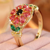Floral Inlay Pink Zircon Ring Women's Gold Wedding Engagement Jewelry