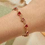 Red ruby Chain Bracelets for Women Heart Bracelets Party Wedding Jewelry Gift