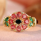 Floral Inlay Pink Zircon Ring Women's Gold Wedding Engagement Jewelry