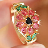 Floral Inlay Pink Zircon Ring Women's Gold Wedding Engagement Jewelry