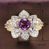 Purple Zircon Gold Flower Ring Engagement Ceremony Fashion Party Jewelry
