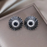 Luxury Round Zircon Earrings 14K Gold Party Women Jewelry