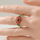 Floral Inlay Pink Zircon Ring Women's Gold Wedding Engagement Jewelry