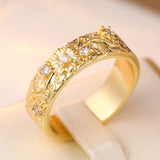 Hand Carving Flower Ring Women's Classic Gold Engagement Jewelry