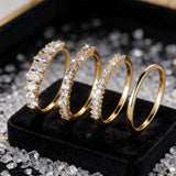Simple Stackable White Zircon Ring Set Jewelry 14K Gold Romantic Bridal Engagement