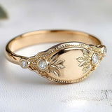 Vintage Carved Leaf Ring Pattern Inlaid Gold with White Zircon Women's  Jewelry Gift