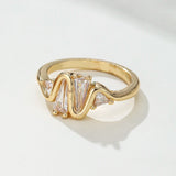 Wavy Multi-cut Zirconia Ring Gold Women's Engagement Lady Party Bridal Jewelry
