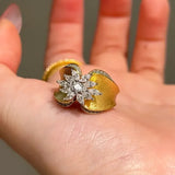 TwoTone Flower Curve Ring for Women Wedding Engagement Accessories Jewelry
