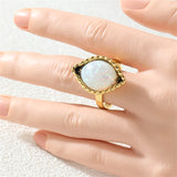 Vintage Inlaid Opal Ring Women's Trendy Gold Party Jewelry Anniversary Gift