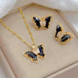 Classic Cute Butterfly Necklace Earrings Set Light Luxury Transparent Jewelry