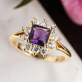Inlaid Purple Alexanderite Women Gold Ring Party Accessories Wedding Lady Jewelry Gift