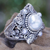 Vintage Two Tone Pearl Ring Women Accessories Girl Party Jewelry