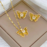Classic Cute Butterfly Necklace Earrings Set Light Luxury Transparent Jewelry