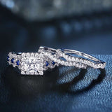 2.6Ct Cut White Blue Sapphire Ring Set  Wedding for Women Jewelry