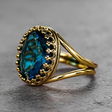 Shiny Oval Blue Gold Ring Women Wedding Classic Accessories Jewelry Party