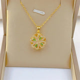 Classic inlaid Green Emerald Rotatable Necklace Jewelry 