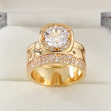 Double-Layer Ring Inlaid Round Gems for Women Wedding Banquet