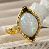 Vintage Inlaid Opal Ring Women's Trendy Gold Party Jewelry Anniversary Gift