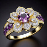 Purple Zircon Gold Flower Ring Engagement Ceremony Fashion Party Jewelry
