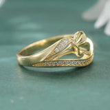 Inlaid White Sapphire Flowe Ring r Women's Gold Hand Carving Party Jewelry Gift
