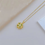Classic inlaid Green Emerald Rotatable Necklace Jewelry