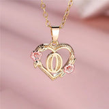 A - Z Letter Flower Pendant Necklace Yellow Gold Color Wedding Jewelry Women - Gemstone Gold