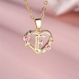 A - Z Letter Flower Pendant Necklace Yellow Gold Color Wedding Jewelry Women - Gemstone Gold