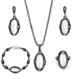 Antique Silver Opal Gemstone Jewelry Set Women Anniverssary Jewelry - Genuine - Gemstone
