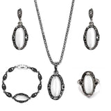 Antique Silver Opal Gemstone Jewelry Set Women Anniverssary Jewelry - Genuine - Gemstone